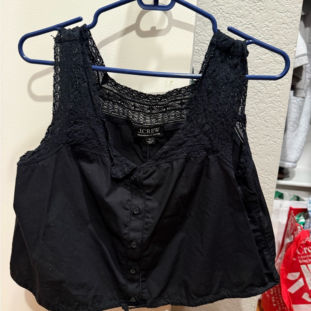 J. Crew Black Button-Front Lace Tank